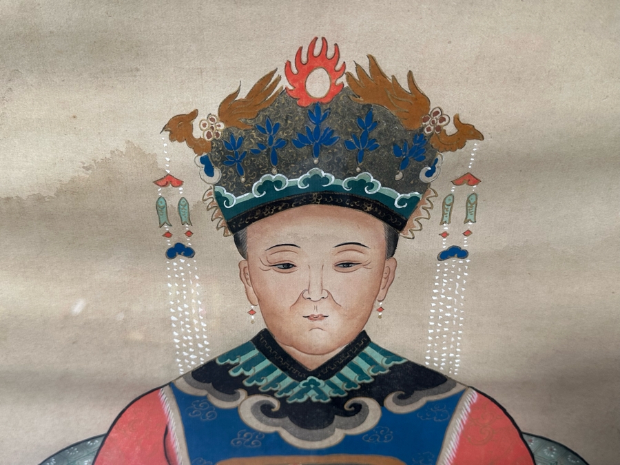 Pair Of Vintage Chinese Ancestor Paintings Framed 32.5W X 51H [Photo 11]