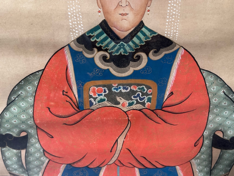 Pair Of Vintage Chinese Ancestor Paintings Framed 32.5W X 51H [Photo 13]