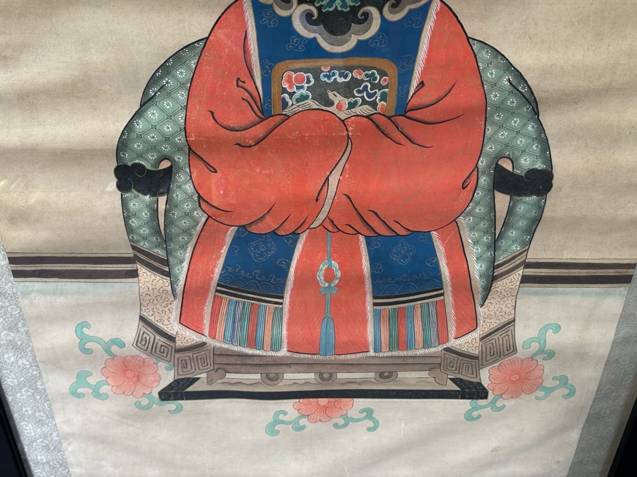 Pair Of Vintage Chinese Ancestor Paintings Framed 32.5W X 51H [Photo 14]