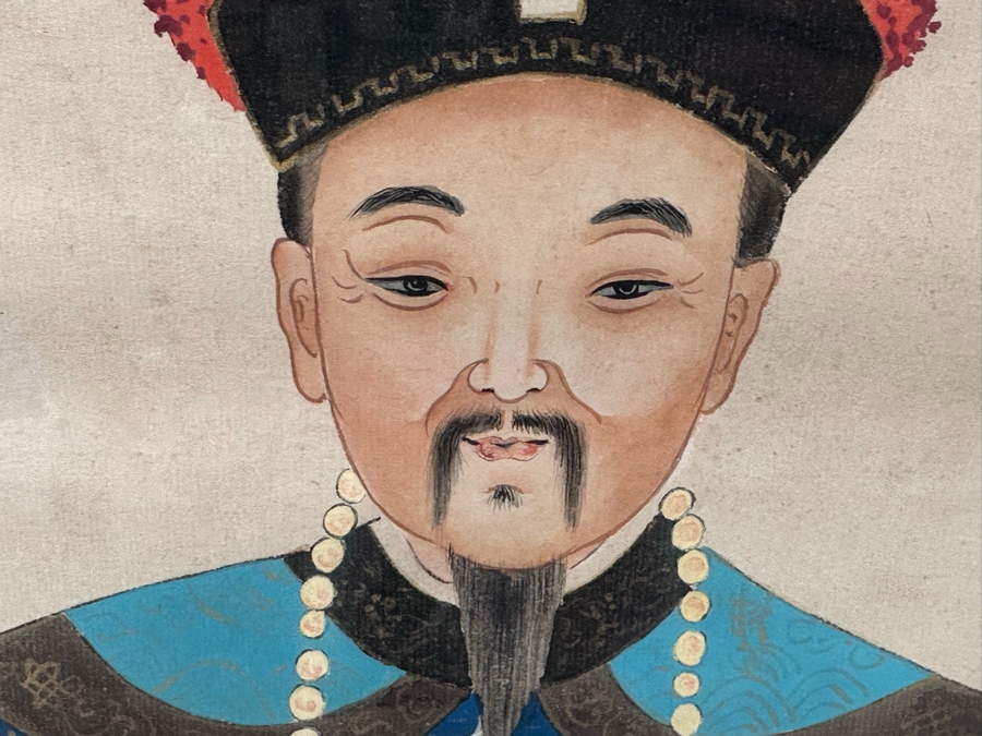 Pair Of Vintage Chinese Ancestor Paintings Framed 32.5W X 51H [Photo 5]