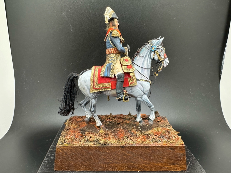 Hand Painted Historex Plastic Miniature Military Figurine Toy Soldier On Horse By Dr. David D. Michaels With Wooden Stand And Acrylic Case 5W X 5.5H [Photo 2]
