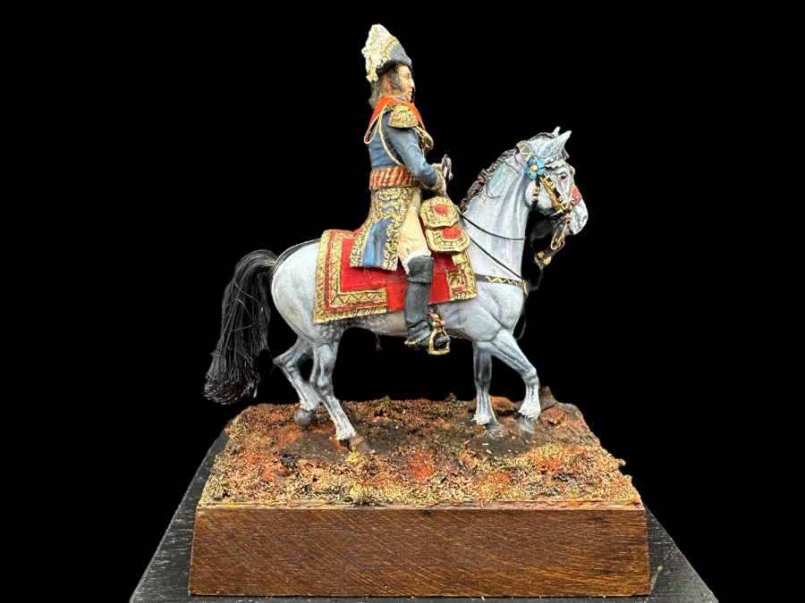 Hand Painted Historex Plastic Miniature Military Figurine Toy Soldier On Horse By Dr. David D. Michaels With Wooden Stand And Acrylic Case 5W X 5.5H