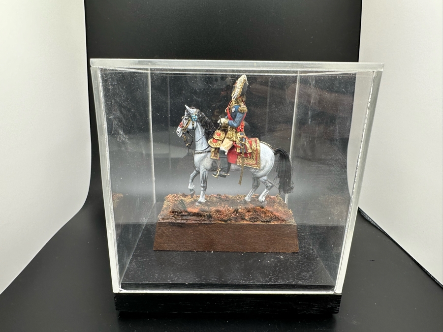 Hand Painted Historex Plastic Miniature Military Figurine Toy Soldier On Horse By Dr. David D. Michaels With Wooden Stand And Acrylic Case 5W X 5.5H [Photo 17]