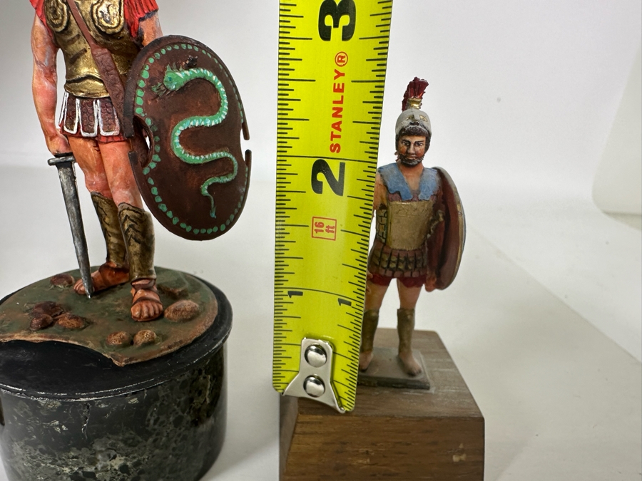 Hand Painted Metal Tin Miniature Military Figurines Toy Roman Soldiers By Dr. David D. Michaels (Figurine On Left Is Plastic / Two On Right Are Metal) 2.5H-3.5H [Photo 12]