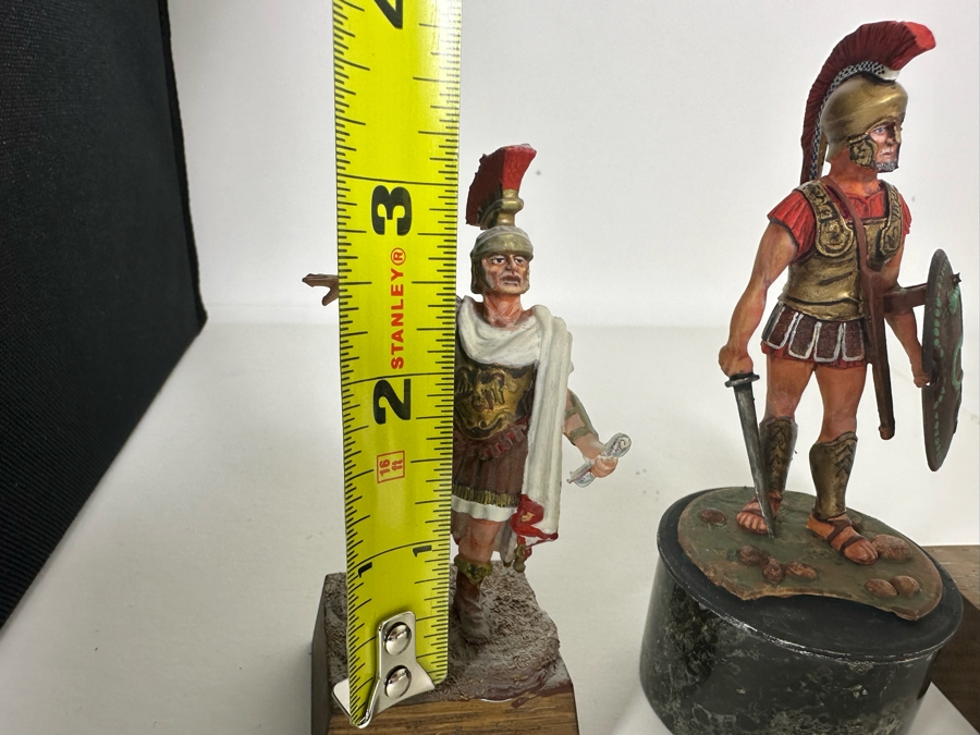Hand Painted Metal Tin Miniature Military Figurines Toy Roman Soldiers By Dr. David D. Michaels (Figurine On Left Is Plastic / Two On Right Are Metal) 2.5H-3.5H [Photo 10]