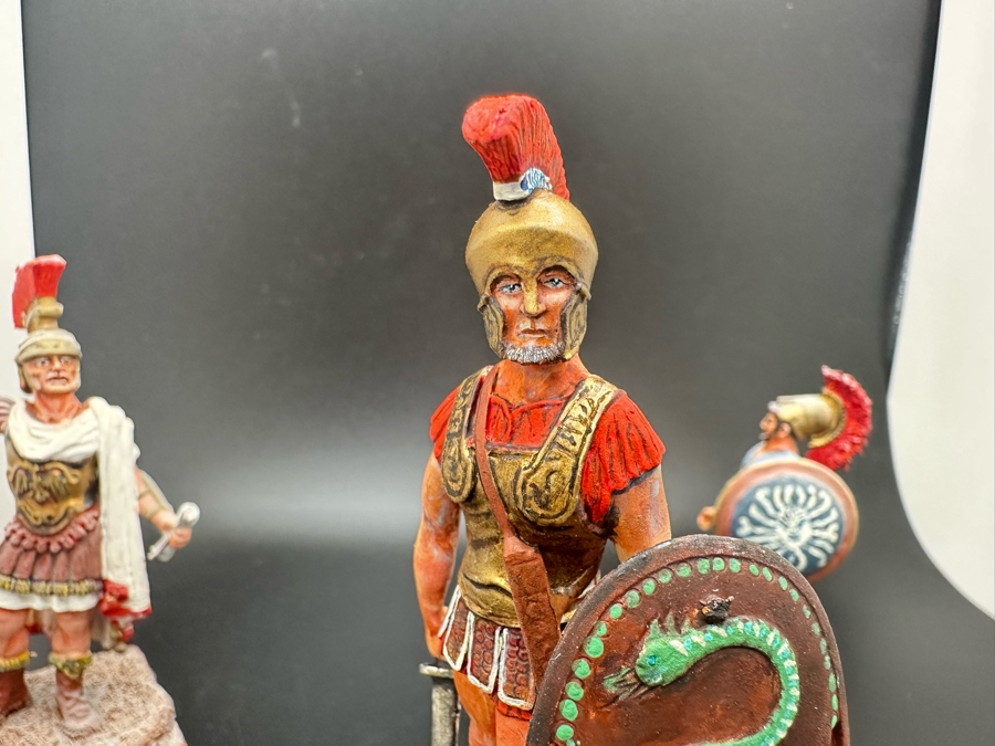 Hand Painted Metal Tin Miniature Military Figurines Toy Roman Soldiers By Dr. David D. Michaels (Figurine On Left Is Plastic / Two On Right Are Metal) 2.5H-3.5H [Photo 8]