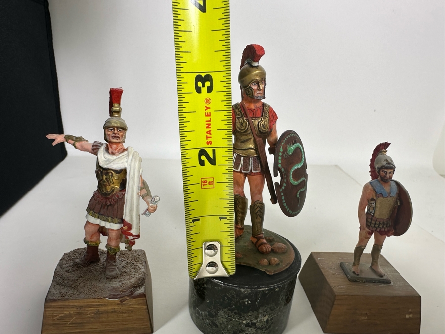 Hand Painted Metal Tin Miniature Military Figurines Toy Roman Soldiers By Dr. David D. Michaels (Figurine On Left Is Plastic / Two On Right Are Metal) 2.5H-3.5H [Photo 11]