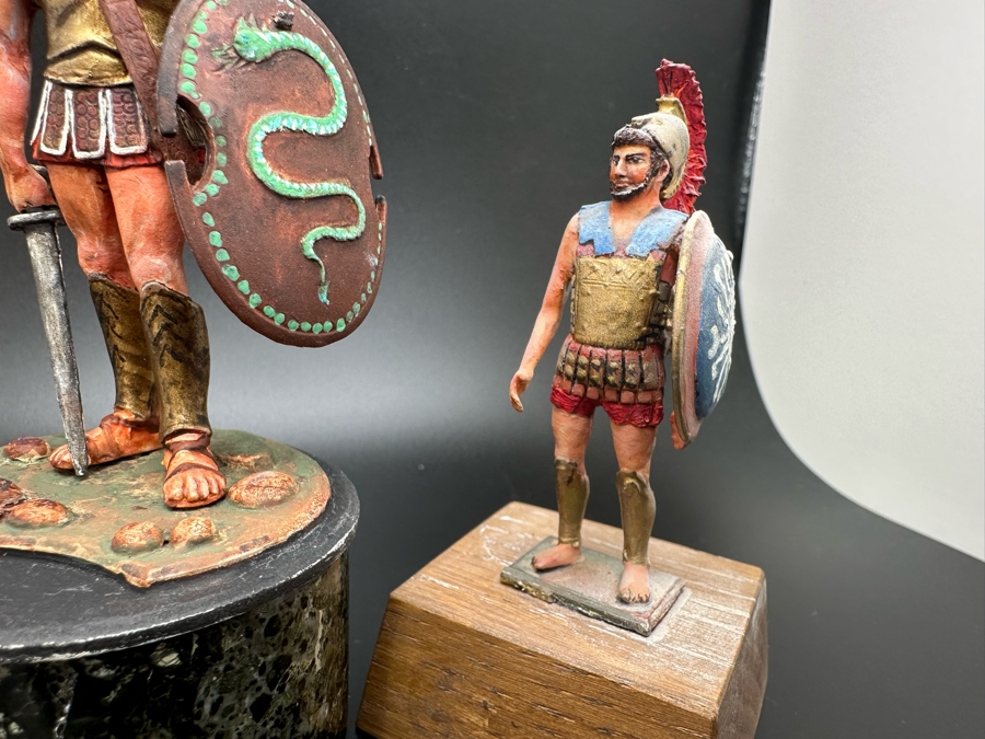 Hand Painted Metal Tin Miniature Military Figurines Toy Roman Soldiers By Dr. David D. Michaels (Figurine On Left Is Plastic / Two On Right Are Metal) 2.5H-3.5H [Photo 5]