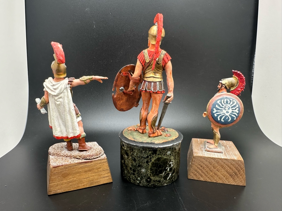 Hand Painted Metal Tin Miniature Military Figurines Toy Roman Soldiers By Dr. David D. Michaels (Figurine On Left Is Plastic / Two On Right Are Metal) 2.5H-3.5H [Photo 6]