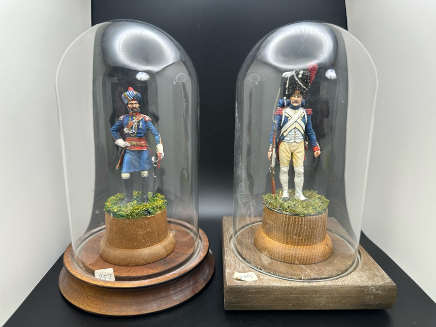 Hand Painted Metal Tin Miniature Military Figurines Toy Soldiers By Dr. David D. Michaels With Glass Domes 3.5H-4H [Photo 2]