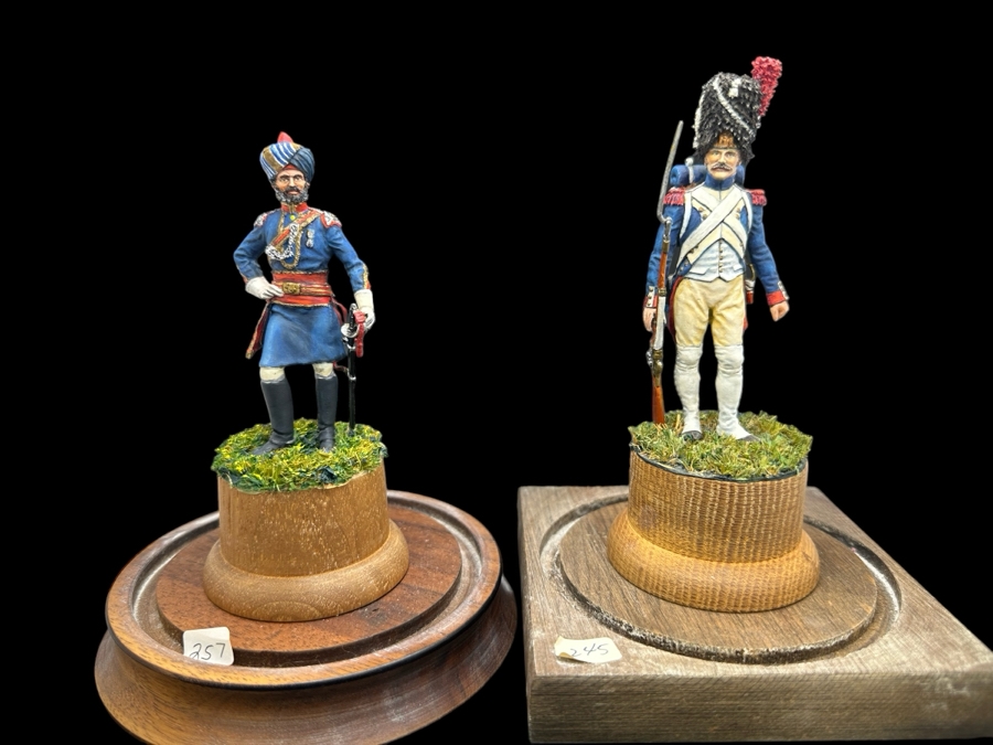 Hand Painted Metal Tin Miniature Military Figurines Toy Soldiers By Dr. David D. Michaels With Glass Domes 3.5H-4H [Photo 1]