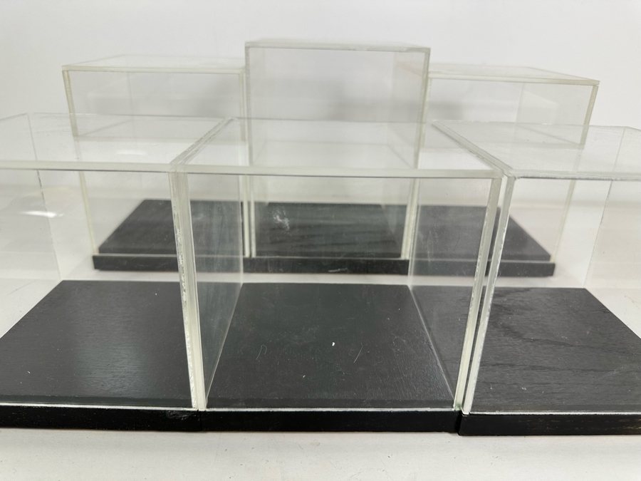 Six Black Wooden Stands With Clear Acrylic Covers Of Various Sizes Apx 5W [Photo 4]