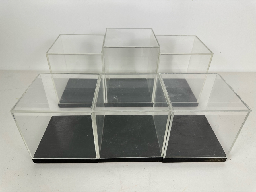 Six Black Wooden Stands With Clear Acrylic Covers Of Various Sizes Apx 5W [Photo 3]