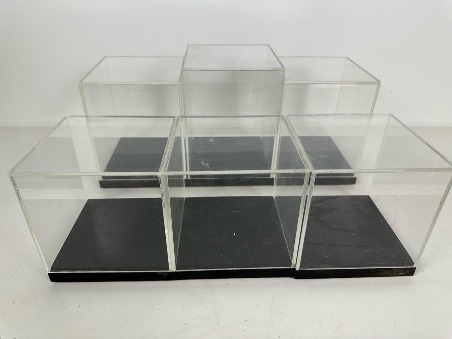 Six Black Wooden Stands With Clear Acrylic Covers Of Various Sizes Apx 5W [Photo 2]