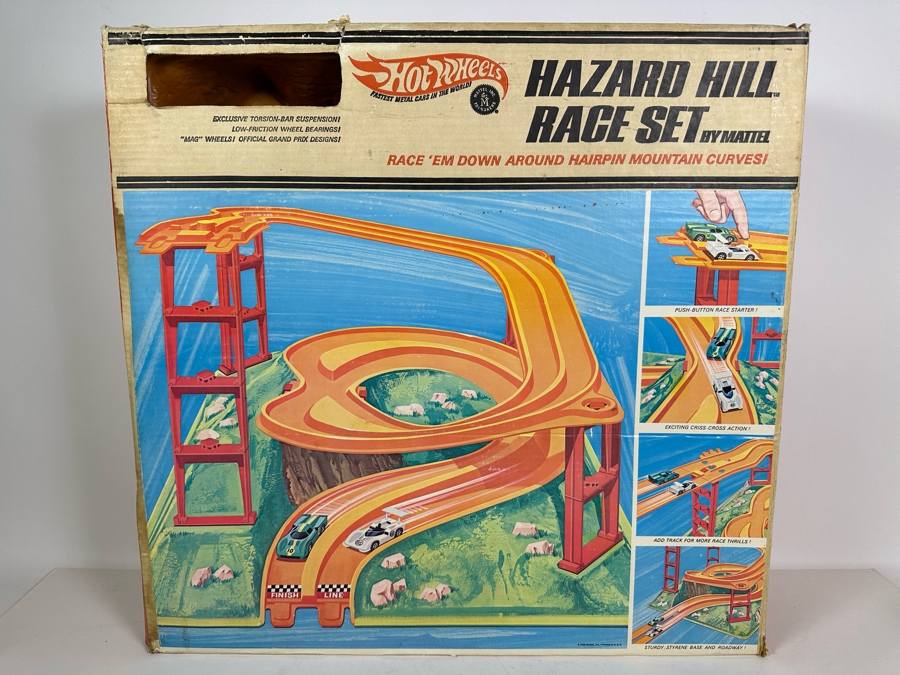 Vintage 1969 Mattel Hot Wheels Hazard Hill Race Set With Two Redline Hot Wheel Cars (Chaparral 2G) And Original Box And Instructions [Photo 2]