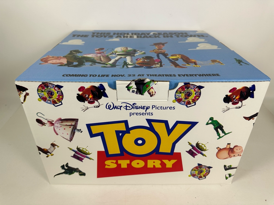 Original Toy Story Movie Promotional Marketing Box Of Toys Including Talking Woody Doll, Buzz Lightyear, Slinky, Etch A Sketch, Plastic Toy Soldiers & Mr. Potato Head 18 X 17 X 11 [Photo 3]