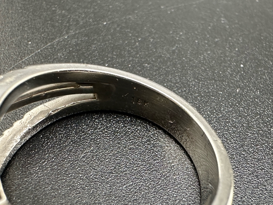 18K Gold Dark Blue Sapphire 6mm Est. 1.1Ct Set With 96 .01Ct Round Brilliant Diamonds Est. 1cttw 6.8g Size 6.5 Estimated Value $2,300 [Photo 11]