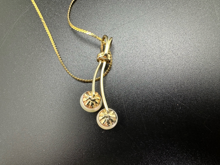14K Gold Double Pearl Pendant With 14K Gold 16' Necklace 4.2g [Photo 5]