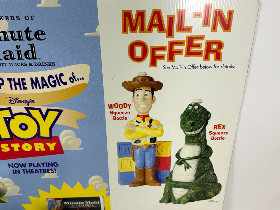 Disney's Toy Story Minute Maid Mail-In Offer Cardboard Promotional Store Poster 36 X 24 With Rex & Woody Squeeze Bottles [Photo 5]