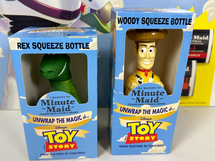 Disney's Toy Story Minute Maid Mail-In Offer Cardboard Promotional Store Poster 36 X 24 With Rex & Woody Squeeze Bottles [Photo 2]