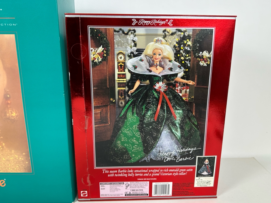 Mattel 1995 Limited Edition Holiday Jewel Porcelain Barbie And 1995 Special Edition Happy Holidays Barbie In Original Boxes [Photo 4]