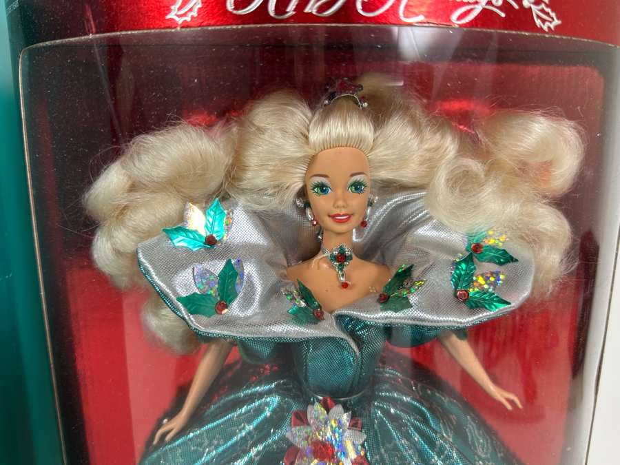 Mattel 1995 Limited Edition Holiday Jewel Porcelain Barbie And 1995 Special Edition Happy Holidays Barbie In Original Boxes [Photo 3]