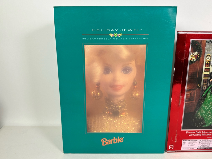 Mattel 1995 Limited Edition Holiday Jewel Porcelain Barbie And 1995 Special Edition Happy Holidays Barbie In Original Boxes [Photo 6]