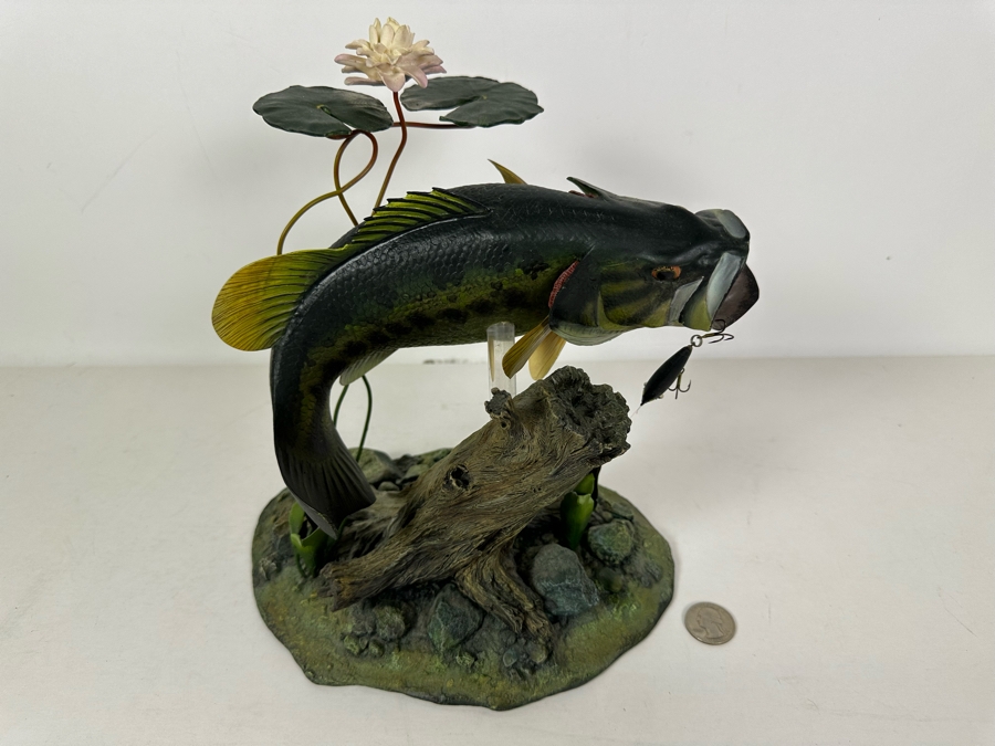 George Kruth Resin Sculpture Titled 'Backwater Bass' From The Freshwater Trophies Sculpture Collection By The Danbury Mint 9.5W X 7D X 10H [Photo 3]