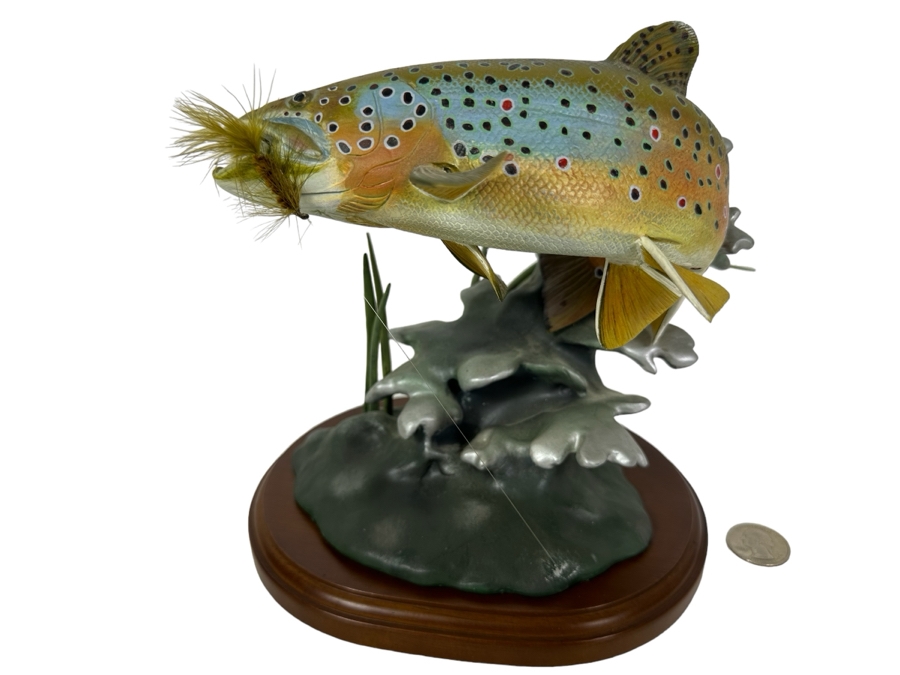 Franz Dutzler Resin Sculpture Titled 'Noble Brown' From The Trout Treasures Sculpture Collection By The Danbury Mint 7W X 8D X 8H