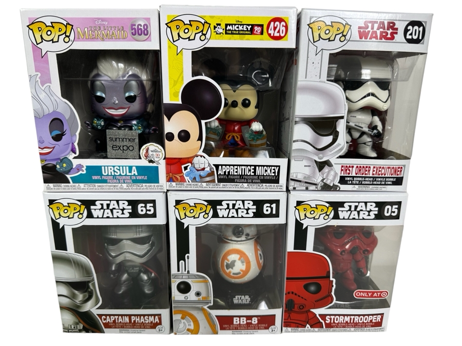 Disney Funko Toys Pop! Vinyl Figurines Star Wars, Disney's Mickey Mouse & Disney's The Little Mermaid Ursula - 6 Figurines New In Packaging