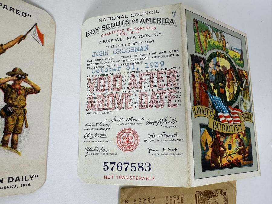 Vintage 1930s Boy Scouts Of America San Diego Area Council Merit Badges, (3) 1937/1938/1939 Boy Scouts Of America Membership Cards, (1) Vintage Boy Scouts Patch And (1) 1951 Scoutmaster Card [Photo 7]