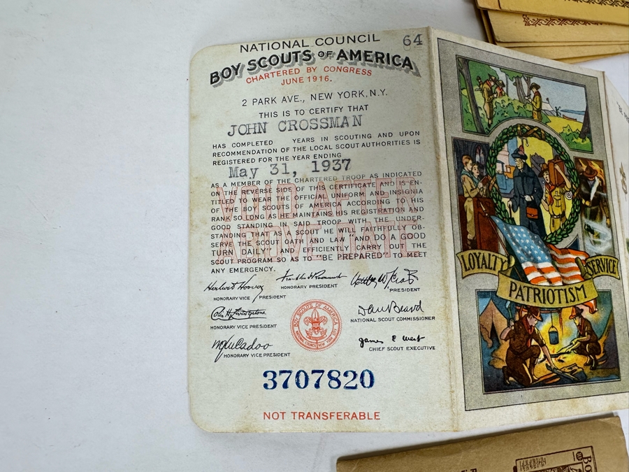Vintage 1930s Boy Scouts Of America San Diego Area Council Merit Badges, (3) 1937/1938/1939 Boy Scouts Of America Membership Cards, (1) Vintage Boy Scouts Patch And (1) 1951 Scoutmaster Card [Photo 3]