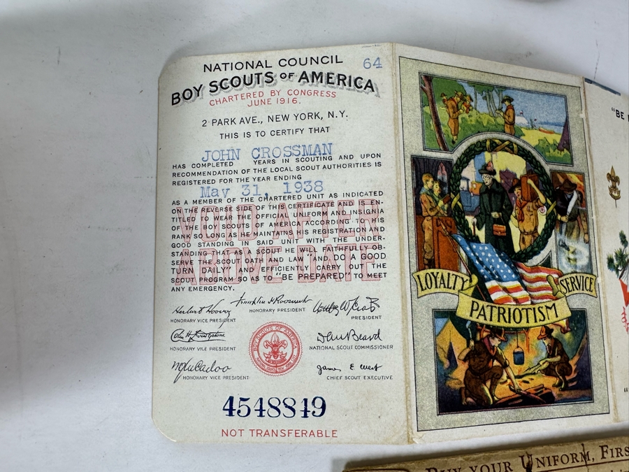 Vintage 1930s Boy Scouts Of America San Diego Area Council Merit Badges, (3) 1937/1938/1939 Boy Scouts Of America Membership Cards, (1) Vintage Boy Scouts Patch And (1) 1951 Scoutmaster Card [Photo 6]