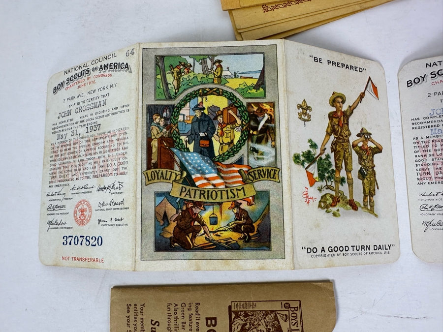Vintage 1930s Boy Scouts Of America San Diego Area Council Merit Badges, (3) 1937/1938/1939 Boy Scouts Of America Membership Cards, (1) Vintage Boy Scouts Patch And (1) 1951 Scoutmaster Card [Photo 2]