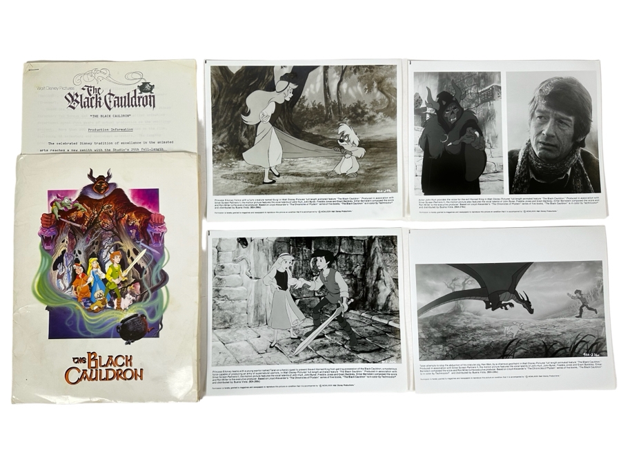 Walt Disney Pictures' The Black Cauldron Movie Press Kit Promotional Items Including Four B&W 8 X 10 Press Photos