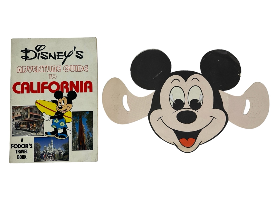 1980 First Edition Disney's Adventure Guide To California Book And Vintage Walt Disney Mickey Mouse Paper Mask