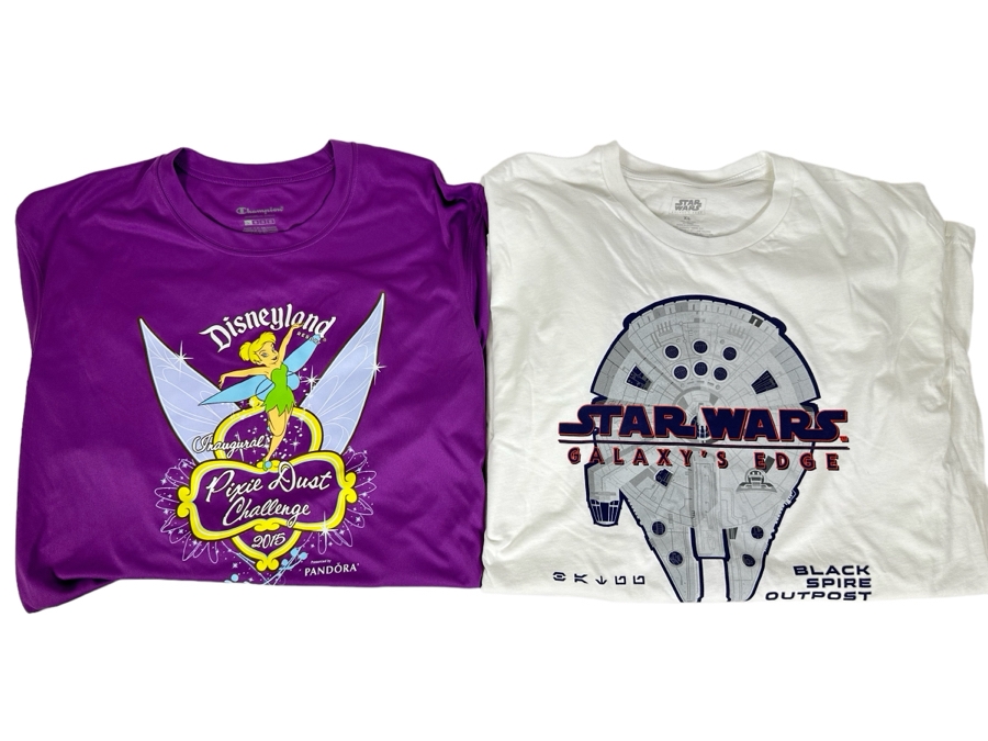 Disneyland Resort Inaugural Pixie Dust Challenge 2015 T-Shirt Size Large And Star Wars Galaxy's Edge T-Shirt Size XL