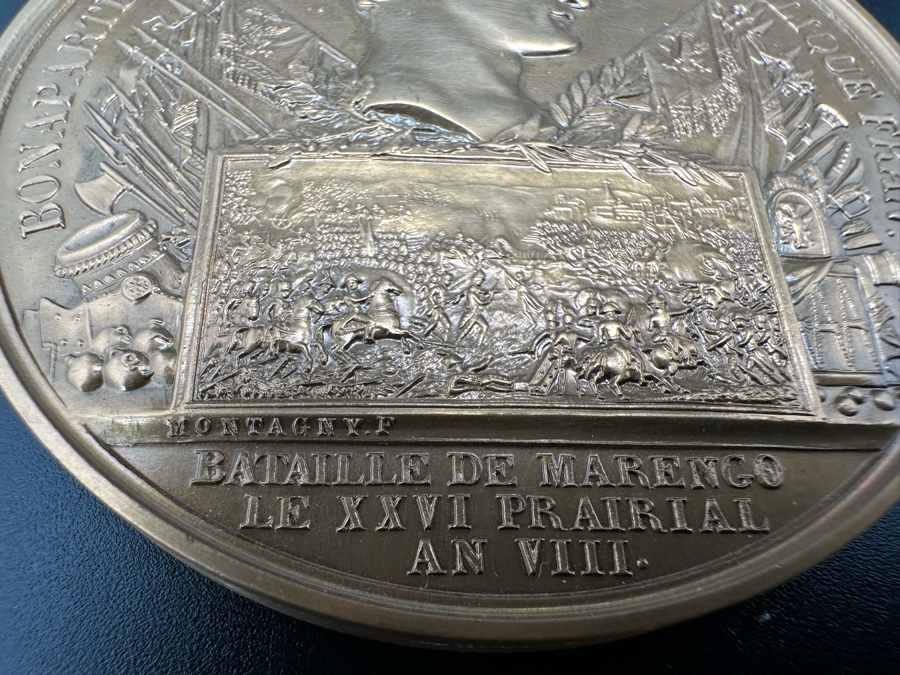 Vintage French Bronze Commemorative Medal The Battle Of Marengo, Napoleon Bonaparte (Emperor Napoleon I) By Nicolas Guy Antoine & Bertrand Andrieu With Original Case 2.25'W [Photo 11]