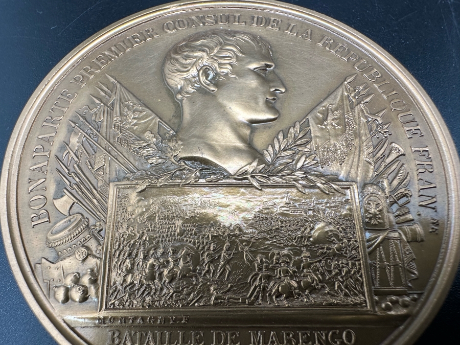 Vintage French Bronze Commemorative Medal The Battle Of Marengo, Napoleon Bonaparte (Emperor Napoleon I) By Nicolas Guy Antoine & Bertrand Andrieu With Original Case 2.25'W [Photo 10]