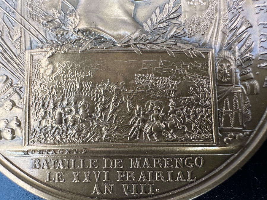 Vintage French Bronze Commemorative Medal The Battle Of Marengo, Napoleon Bonaparte (Emperor Napoleon I) By Nicolas Guy Antoine & Bertrand Andrieu With Original Case 2.25'W [Photo 9]