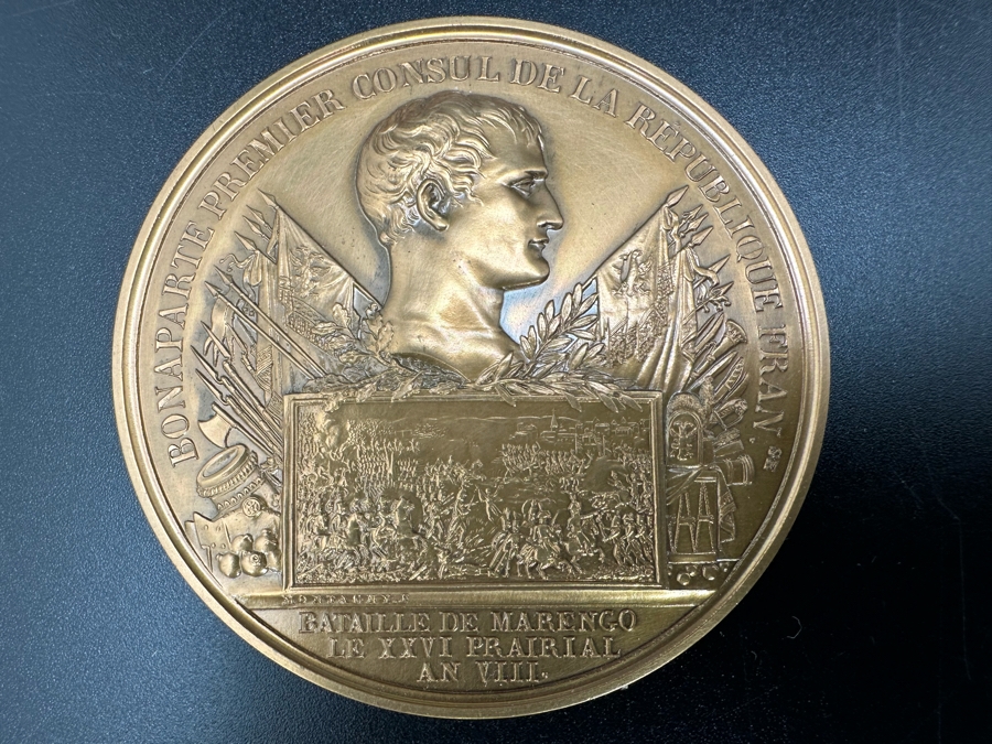 Vintage French Bronze Commemorative Medal The Battle Of Marengo, Napoleon Bonaparte (Emperor Napoleon I) By Nicolas Guy Antoine & Bertrand Andrieu With Original Case 2.25'W [Photo 8]