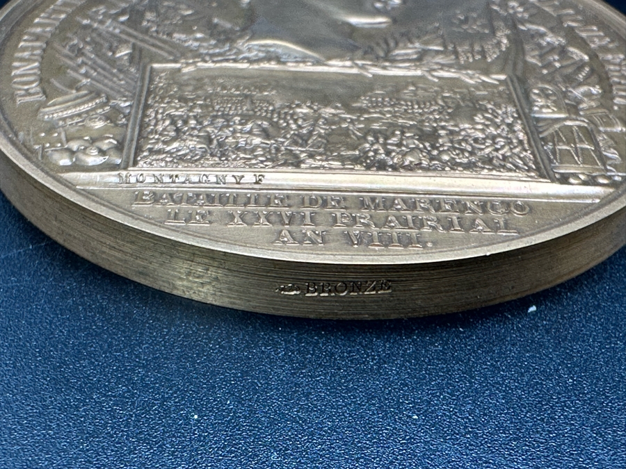 Vintage French Bronze Commemorative Medal The Battle Of Marengo, Napoleon Bonaparte (Emperor Napoleon I) By Nicolas Guy Antoine & Bertrand Andrieu With Original Case 2.25'W [Photo 12]