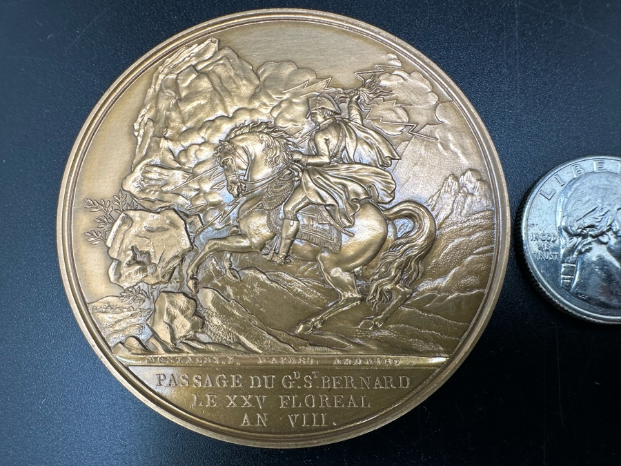 Vintage French Bronze Commemorative Medal The Battle Of Marengo, Napoleon Bonaparte (Emperor Napoleon I) By Nicolas Guy Antoine & Bertrand Andrieu With Original Case 2.25'W [Photo 6]