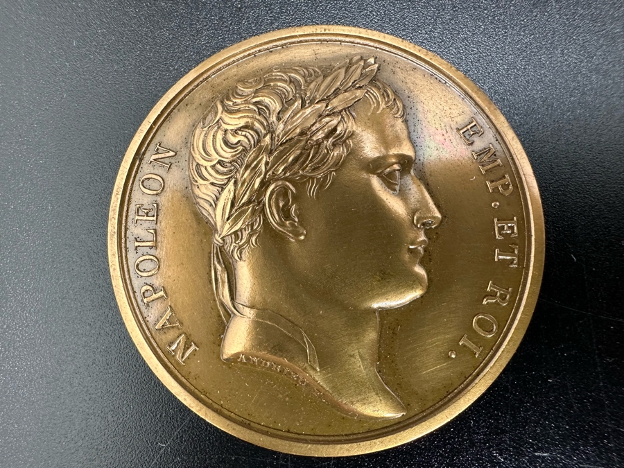 Vintage French Bronze Commemorative Medal Napoleon Bonaparte (Emperor Napoleon I) Entry Into Moscow By Andrieu F. With Original Case 1 9/16'W [Photo 3]