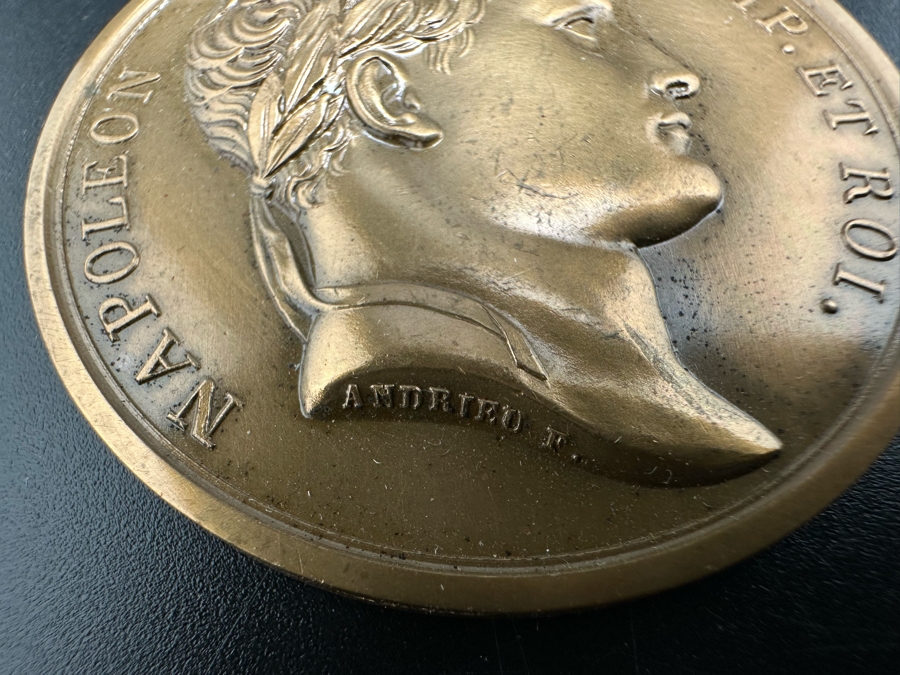 Vintage French Bronze Commemorative Medal Napoleon Bonaparte (Emperor Napoleon I) Entry Into Moscow By Andrieu F. With Original Case 1 9/16'W [Photo 7]