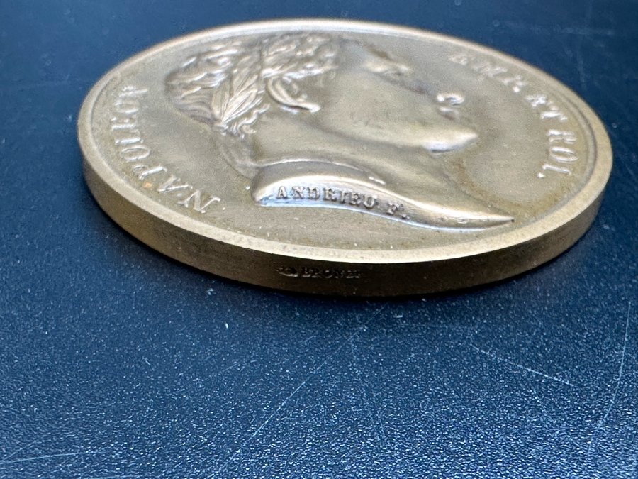 Vintage French Bronze Commemorative Medal Napoleon Bonaparte (Emperor Napoleon I) Entry Into Moscow By Andrieu F. With Original Case 1 9/16'W [Photo 9]