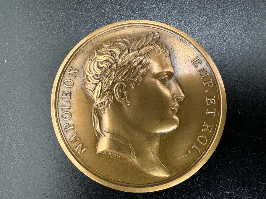 Vintage French Bronze Commemorative Medal Napoleon Bonaparte (Emperor Napoleon I) Entry Into Moscow By Andrieu F. With Original Case 1 9/16'W [Photo 6]