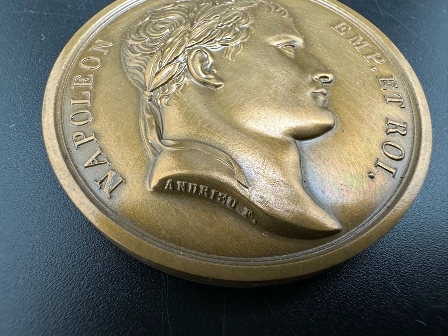 Vintage French Bronze Commemorative Medal Napoleon Bonaparte (Emperor Napoleon I) The Battle Of Austerlitz By Jean-Bertrand Andrieu & Louis Jaley With Original Case 1 9/16'W [Photo 7]
