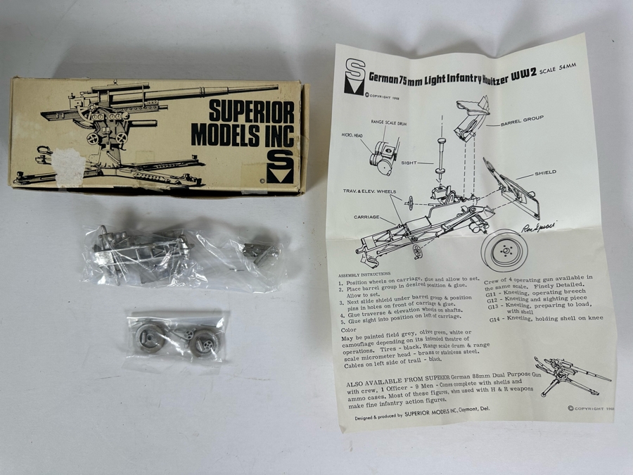 Vintage 1968 Superior Models Inc German 75mm Light Infantry Howitzer WW2 Scale 54mm With Original Box [Photo 6]