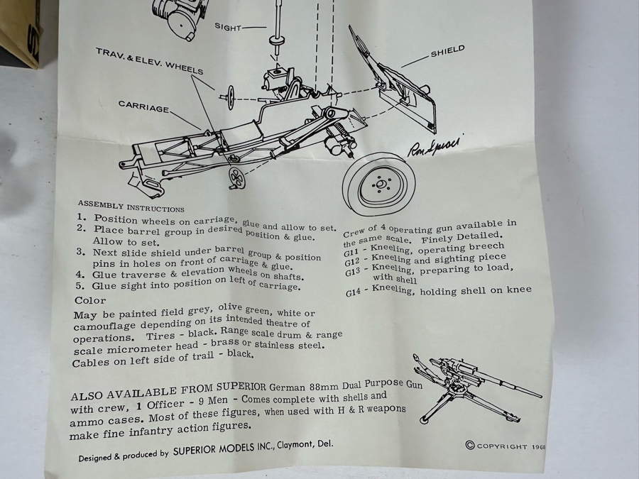 Vintage 1968 Superior Models Inc German 75mm Light Infantry Howitzer WW2 Scale 54mm With Original Box [Photo 9]